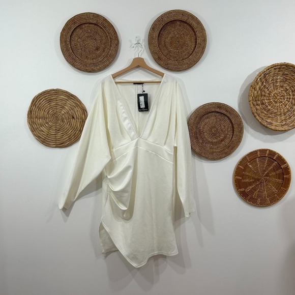 PrettyLittleThing Dresses & Skirts - PrettyLittleThing Neutral White Balloon Sleeve Bodycon Mini Dress Plus Size 1X